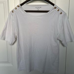 J. Crew White Short Sleeve Top with Gold Buttons